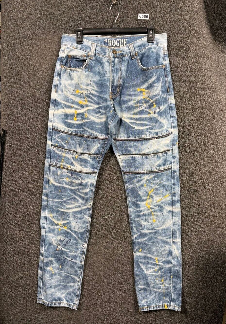 Rogue Paint Splatter Moto Jeans Mens W32x32L Blue Mid Rise Denim Stretch